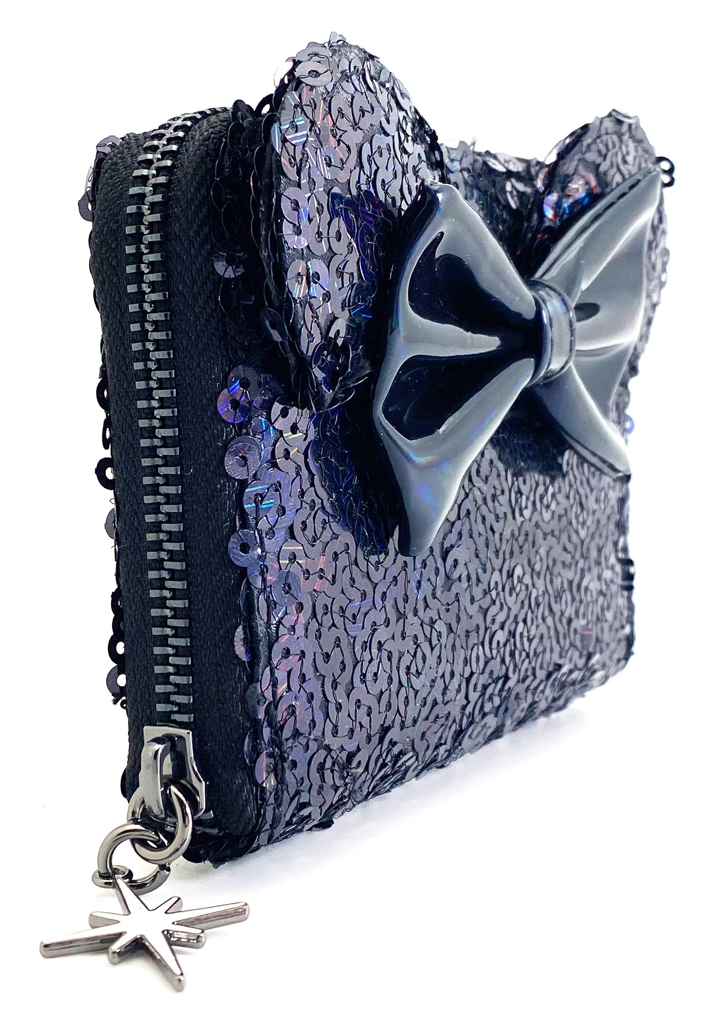 LOUNGEFLY X LASR Exclusive Disney Celestial Dreams Black Holographic Sequin Minnie Zip Wallet