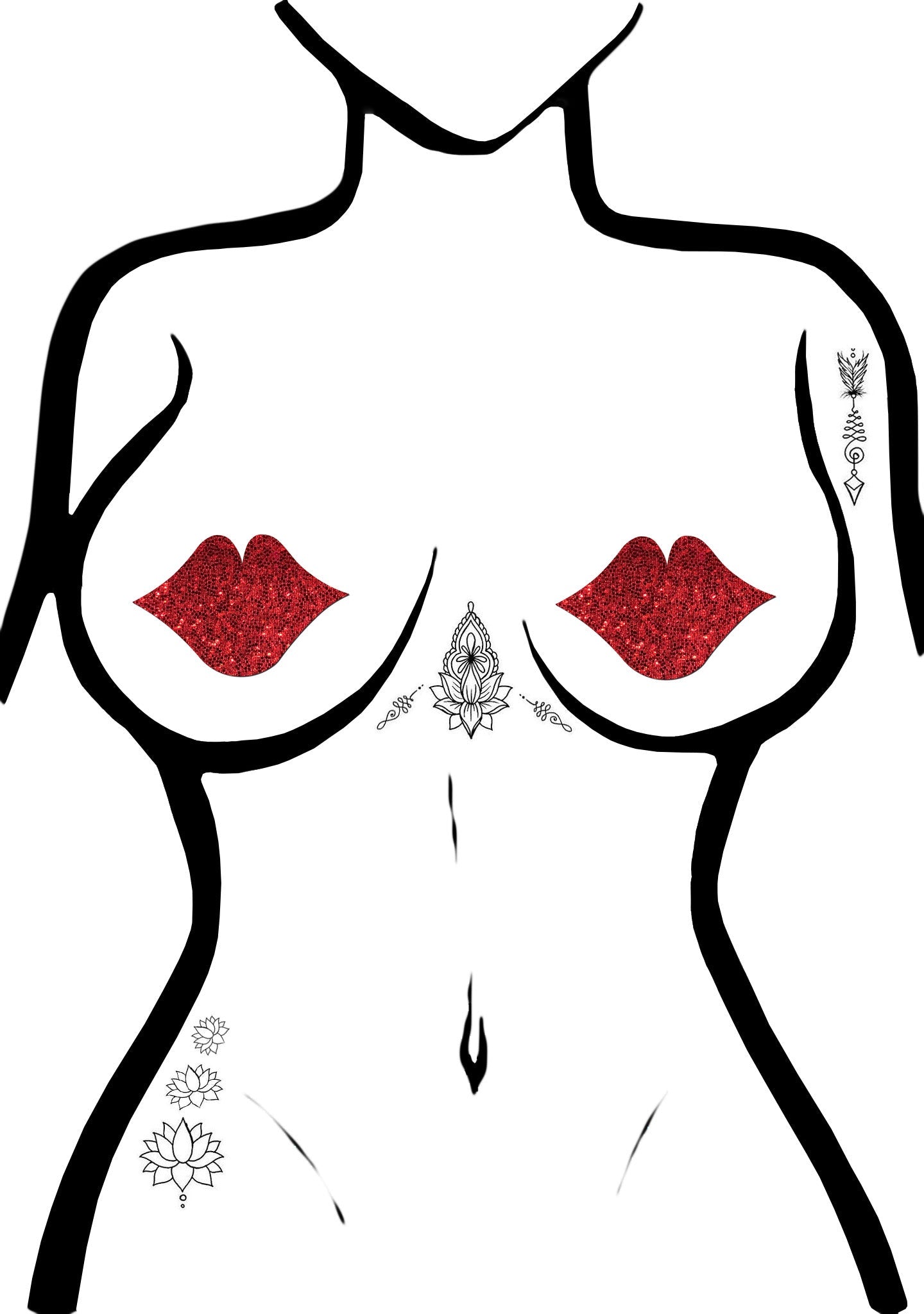  Kisses Glittering Lip Nipple Pasties In Red