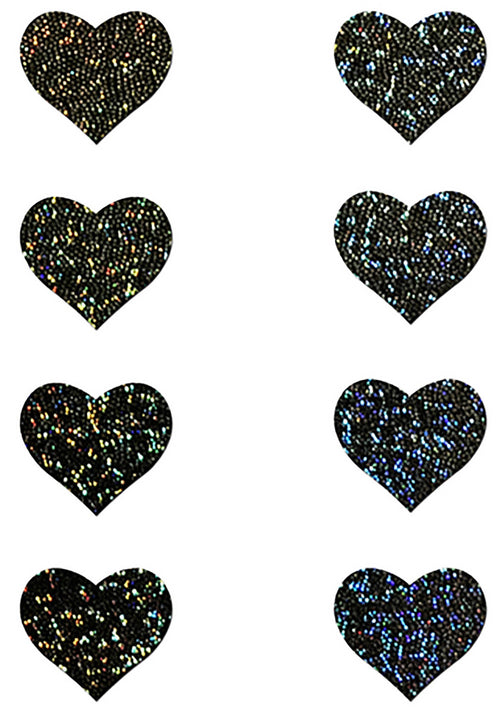  Body Minis Black Glitter Heart Nipple & Body Pasties 8PK Set