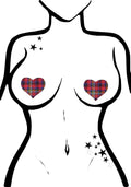  Love Plaid Punk School Girl Heart Nipple Pasties In Red