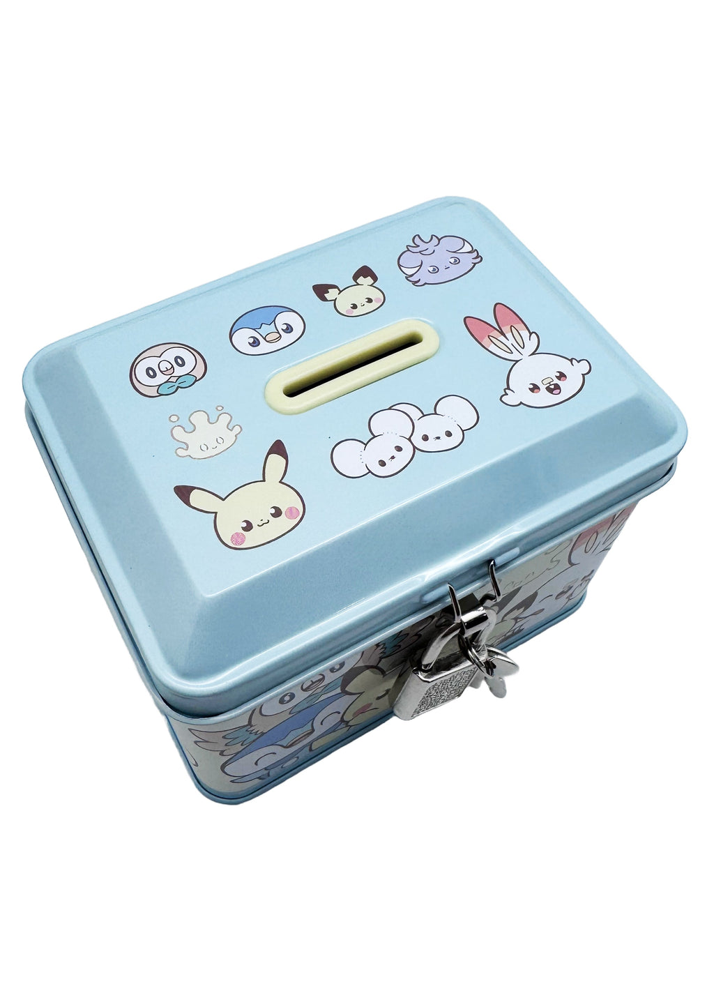  Pokemon Characters Kagitsuki Blue Metal Piggy Bank With Lock & Key