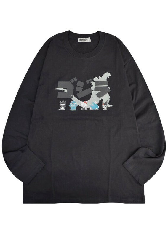  Sanrio X Godzilla Character Charcoal Long Sleeve Tee