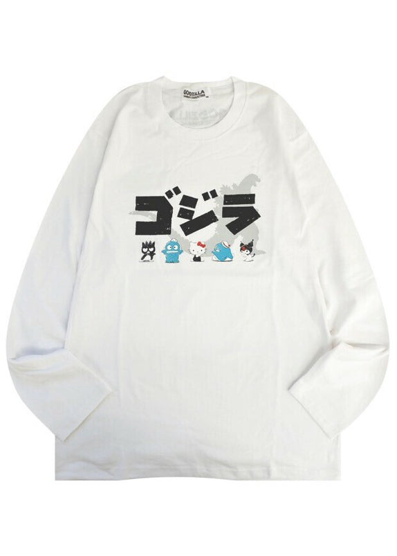  Sanrio X Godzilla Character White Long Sleeve Tee