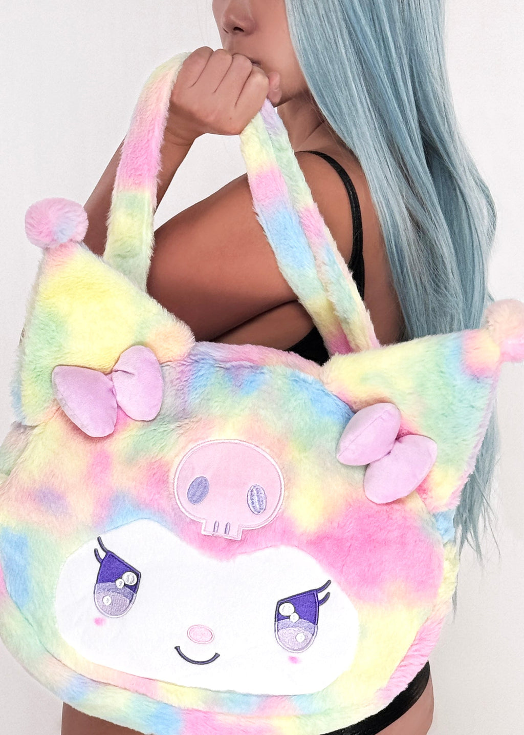  Sanrio Kuromi Pastel Rainbow Anime Eyes Plush Tote