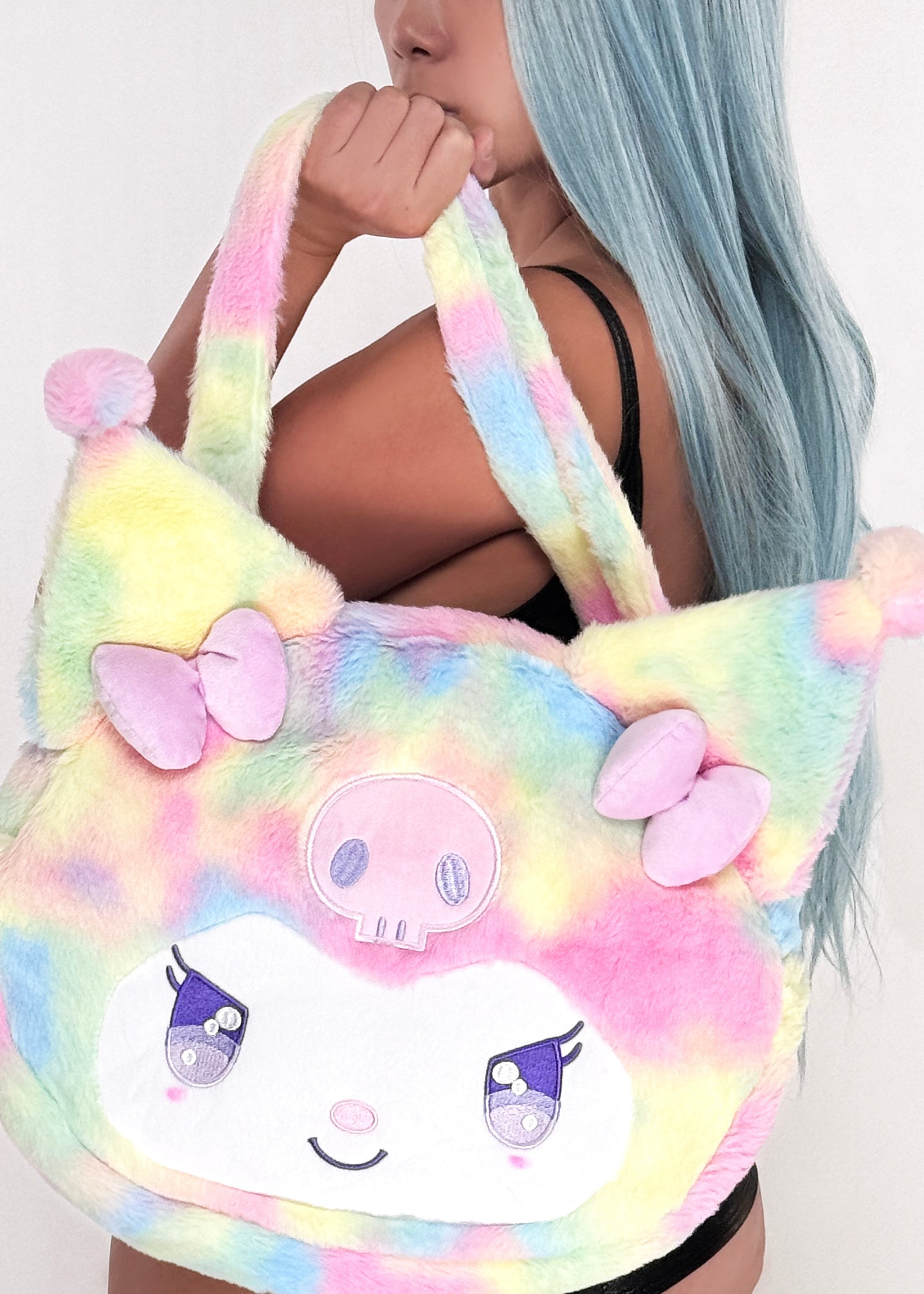  Sanrio Kuromi Pastel Rainbow Anime Eyes Plush Tote