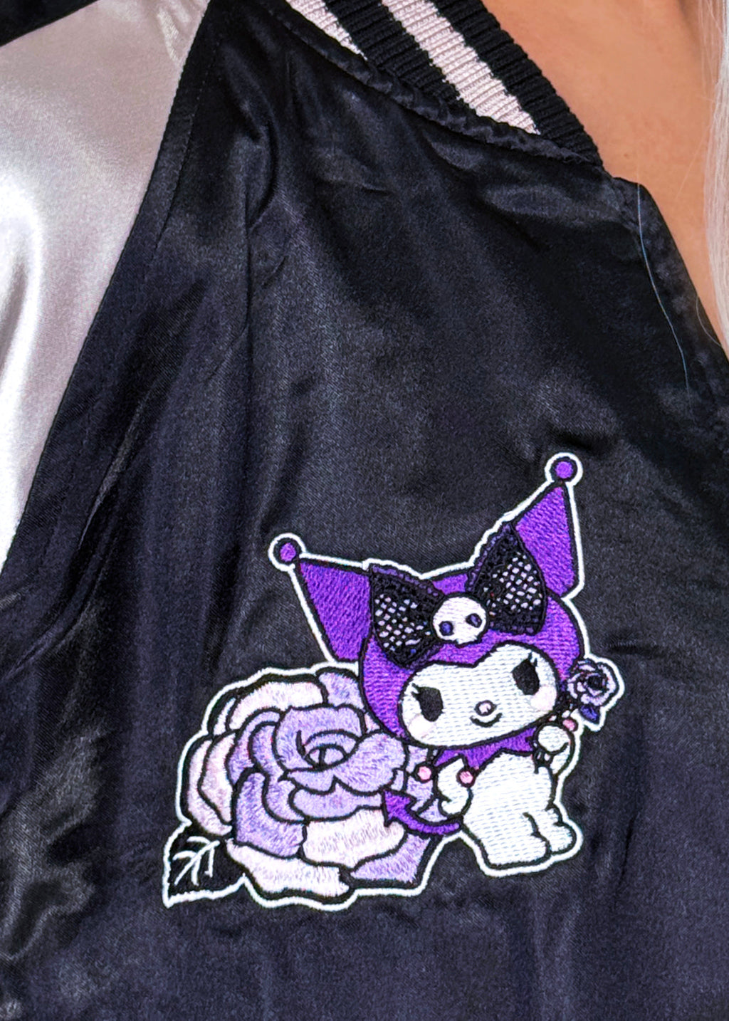  Sanrio Kuromi Rose Tattoo Bomber Jacket