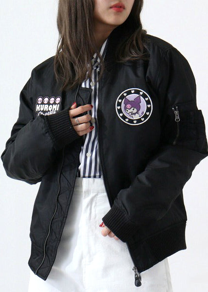  Sanrio Kuromi Embroidered Black Bomber Jacket
