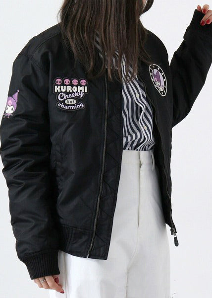  Sanrio Kuromi Embroidered Black Bomber Jacket