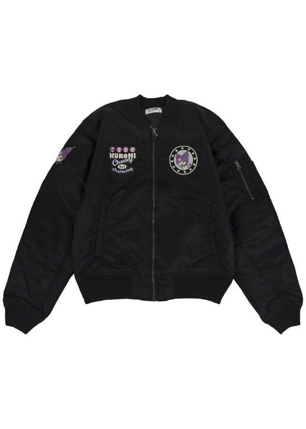  Sanrio Kuromi Embroidered Black Bomber Jacket