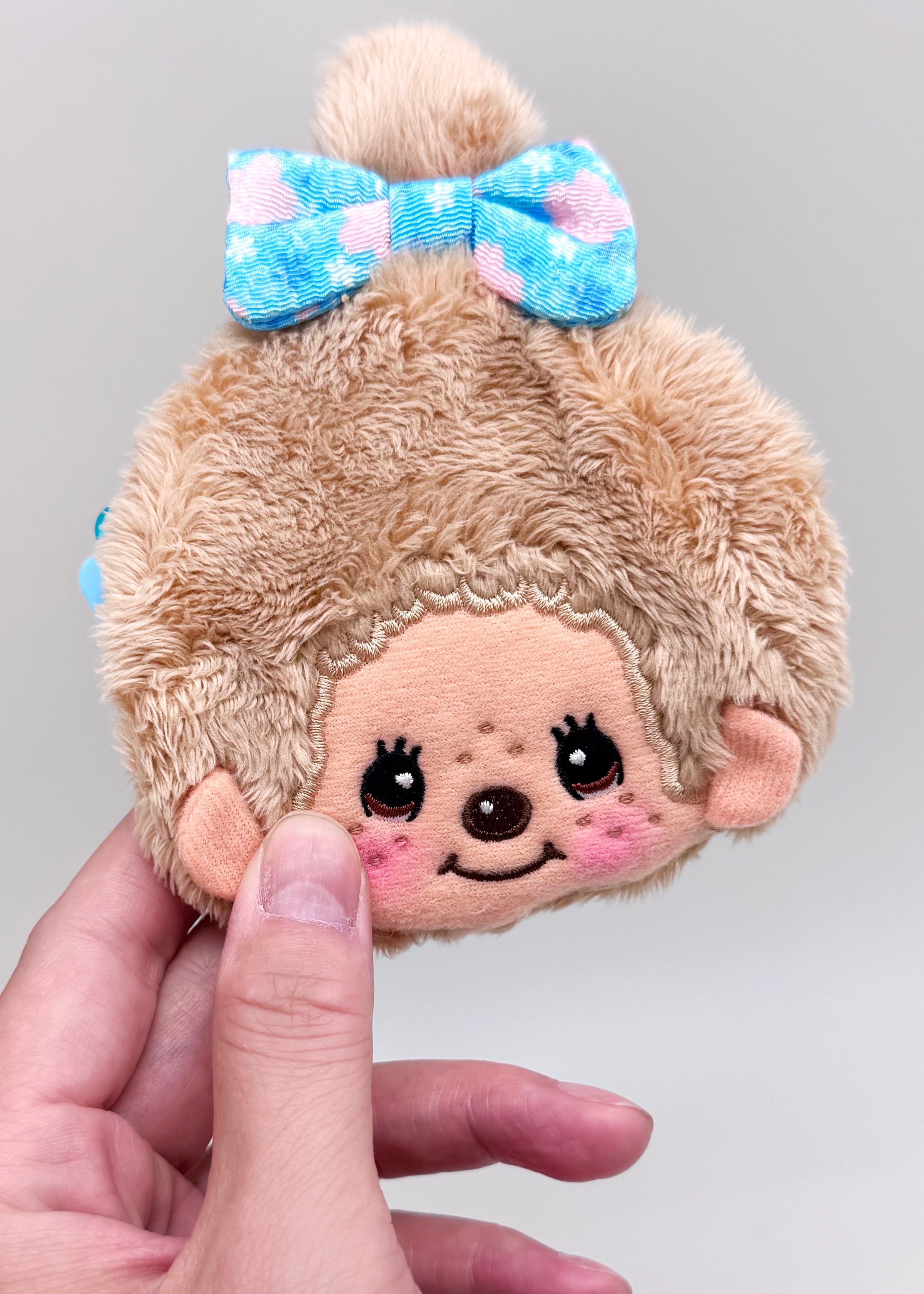 Monchhichi-Chan Floral Bow Plush Coin Bag In Beige