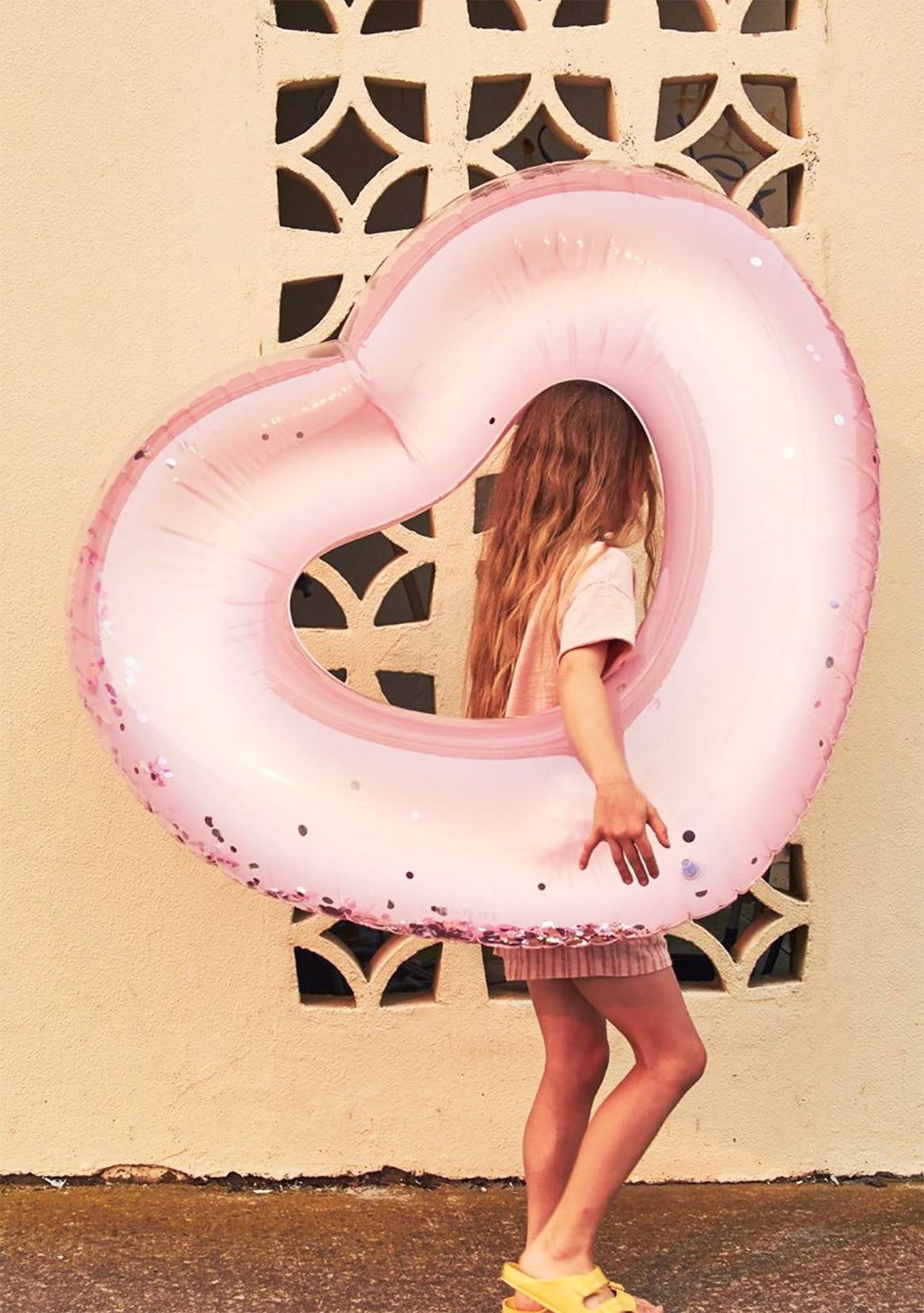 SunnyLife Pink Heart Glitter Pool Ring
