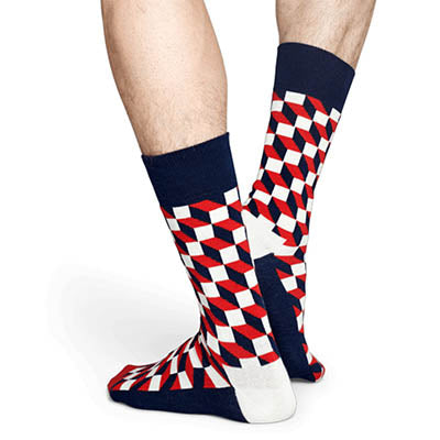 Happy Socks Filled Optic Socks In Navy/Red/White