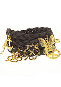  Timi Suede Wrap Charm Bracelet In Dark Grey/Gold