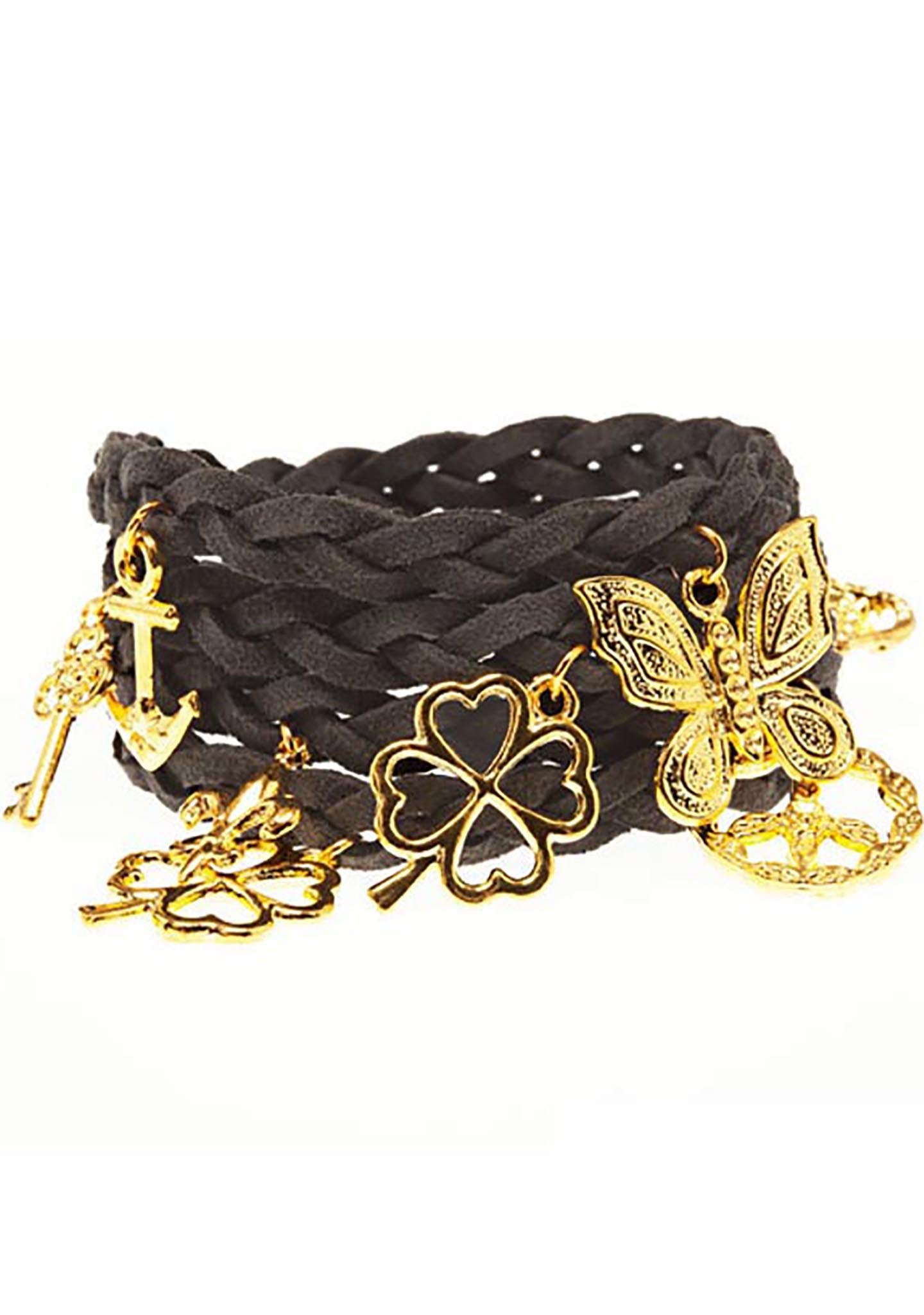  Timi Suede Wrap Charm Bracelet In Dark Grey/Gold